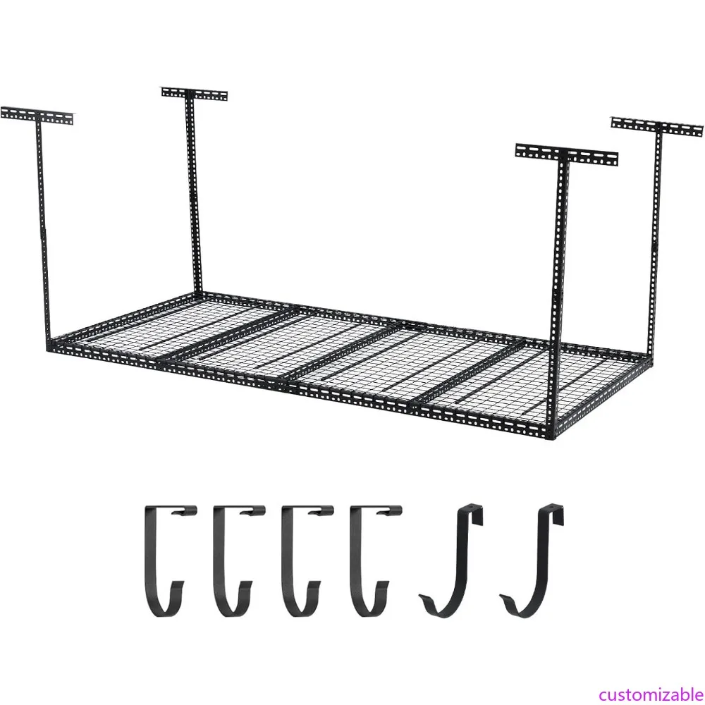 

Adjustable Height Ceiling Storage Rack for Garage, 4x8 Feet, Holds Up to 330lbs, Heavy Duty Metal Hanging System