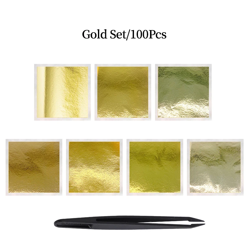 100Pcs Imitation Gold Leaf Sheets Foil Colored Wrapping Paper For DIY Arts Supplies Crafts Gilded Home Statue Nail Decoration