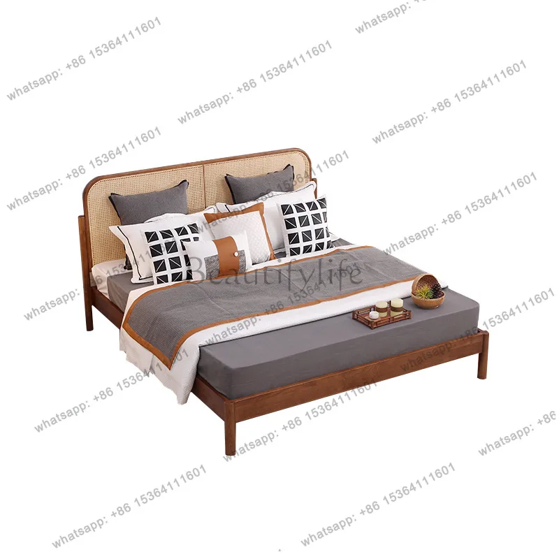 

Japanese-style solid wood rattan bed master bedroom 1.5 meters 1.8 meters double bed wabi sandy wind