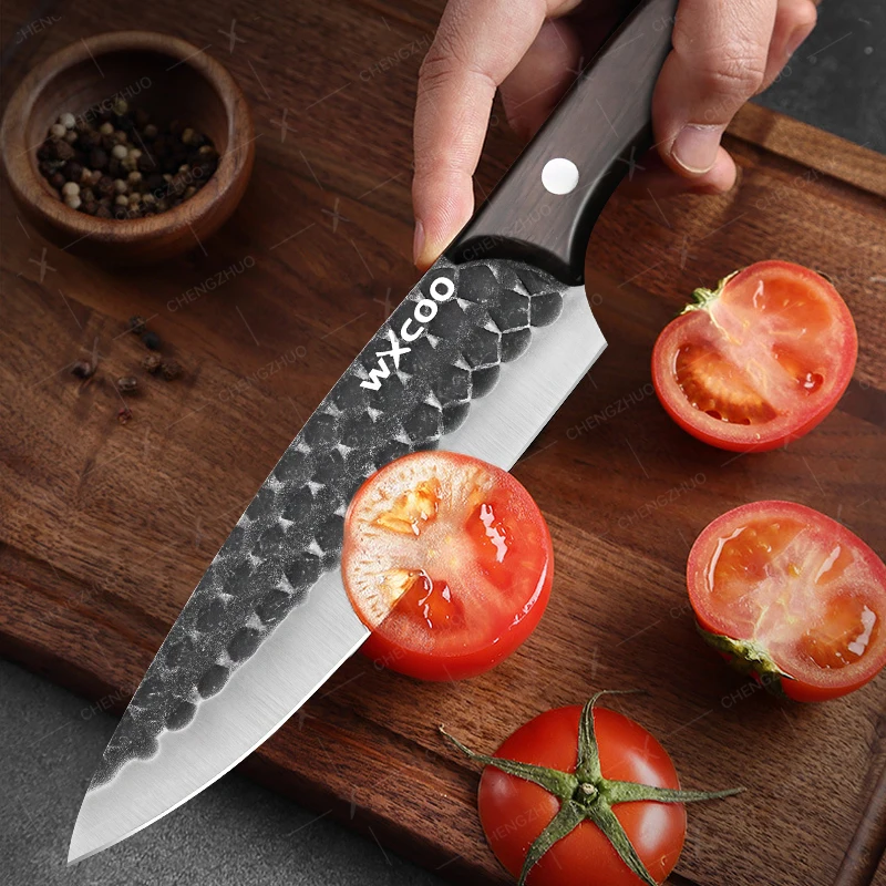 CHENGZHUO Forged Kitchen Chef Knife Set High Carbon Steel Meat Fish Fruit Cheese Knives Butcher Cleaver Boning Knife with Cover