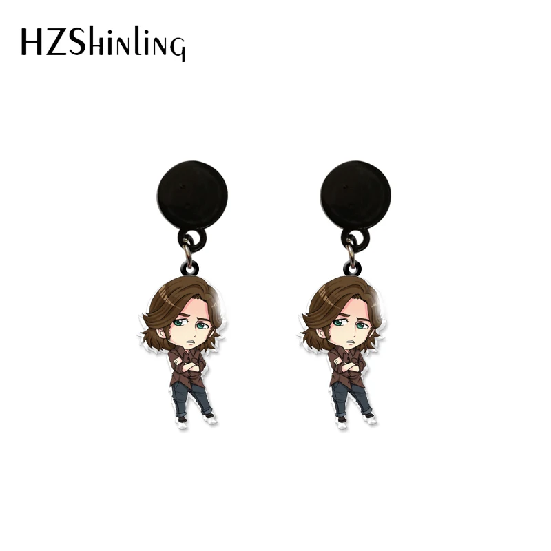 2023 New Arrival Fashion Supernatural Sam Dean Winchester Graffiti Handmade Acrylic Epoxy Drop Dangle Earrings