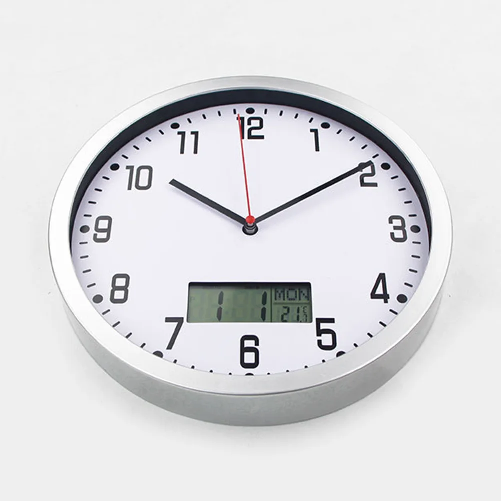 

Wall Clock Thermohygrometer Quartz Hanging Operated Simple with Humidity and Temperature Thermometer Silver