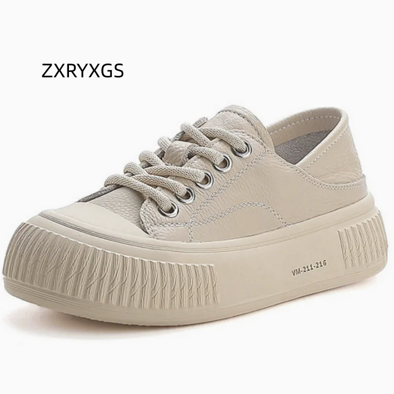 ZXRYXGS Top Layer Cowhide Sneakers Women Shoes High Top Trend Boots 2026 New Spring Lace-up Flat Sneaker Casual Shoes Soft Sole