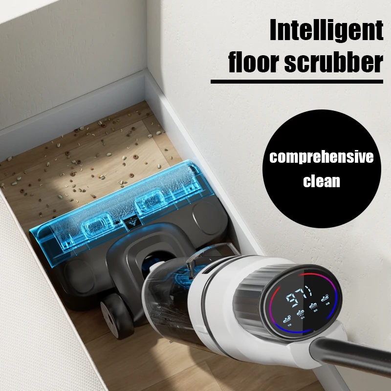 コードレス電動モップフロアスクラバー、40分の稼働時間、LEDデジタルディスプレイ、堅木/タイル用の3つのクリーニングモード付き