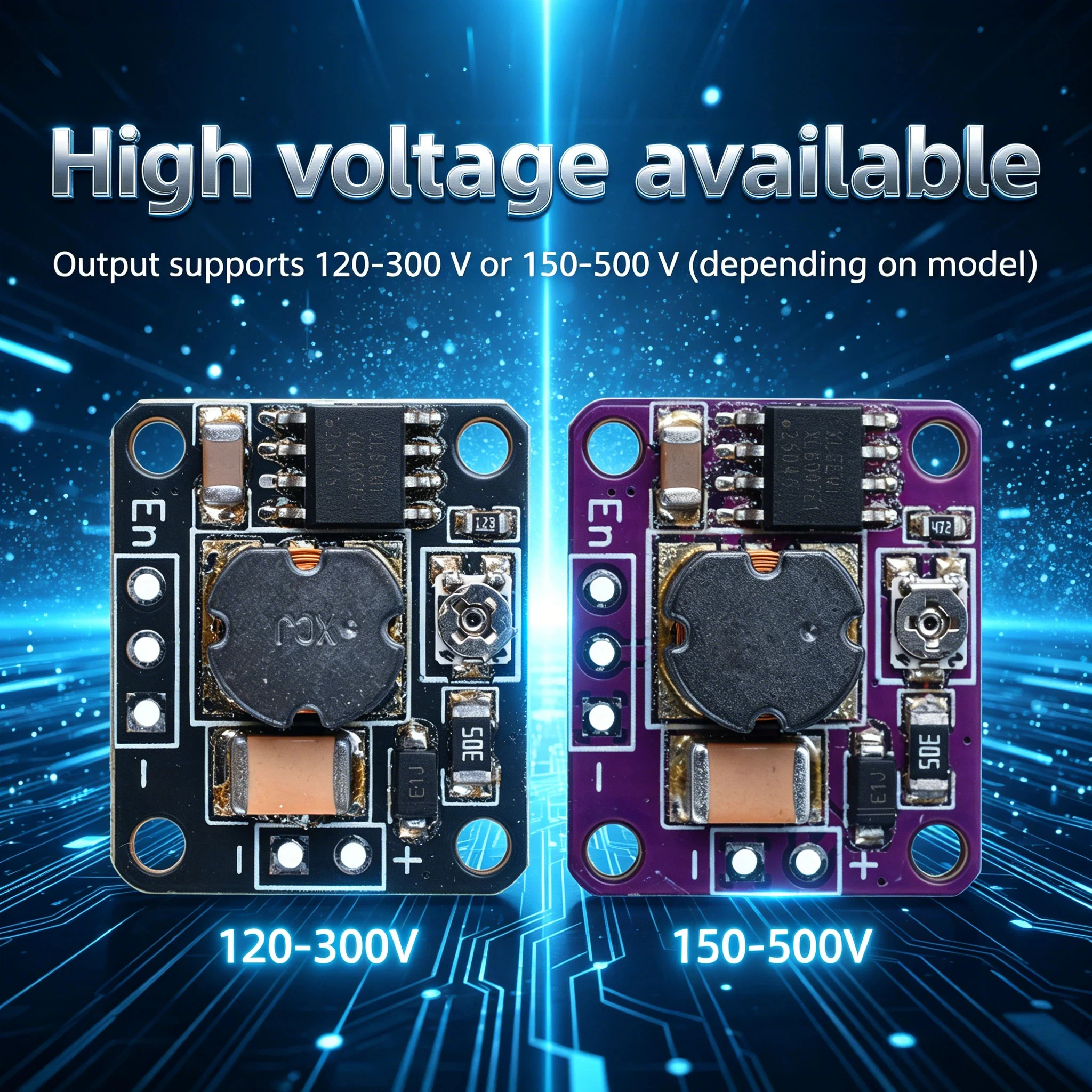 Módulo Conversor DC-DC Step-Up de Alta Tensão (3.6-20V para 120-300V/150-500V) para Gerador de Íons DIY