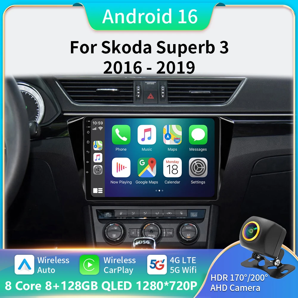 

Car Radio Android 16 Carplay Auto For Skoda Superb 3 2015 - 2019 WIFI+5G GPS Multimedia 2 DIN Stereo Head Unit BT Player Video