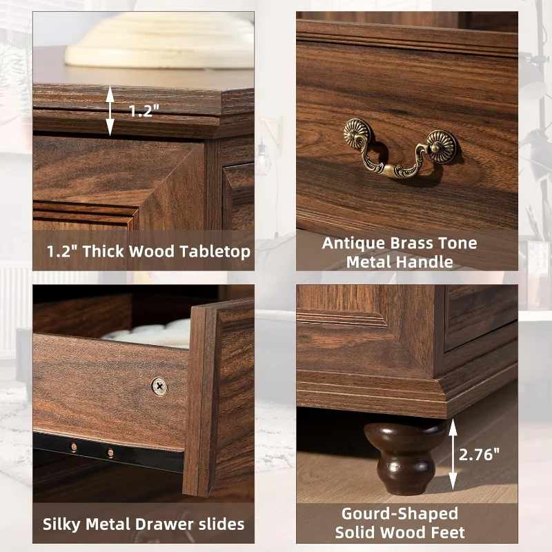 home.Farmhouse 54" 7 Drawers Dresser for Bedroom, Vintage Wood Chest of Drawers w/ 4 Wooden Legs, Wide Closet Storage