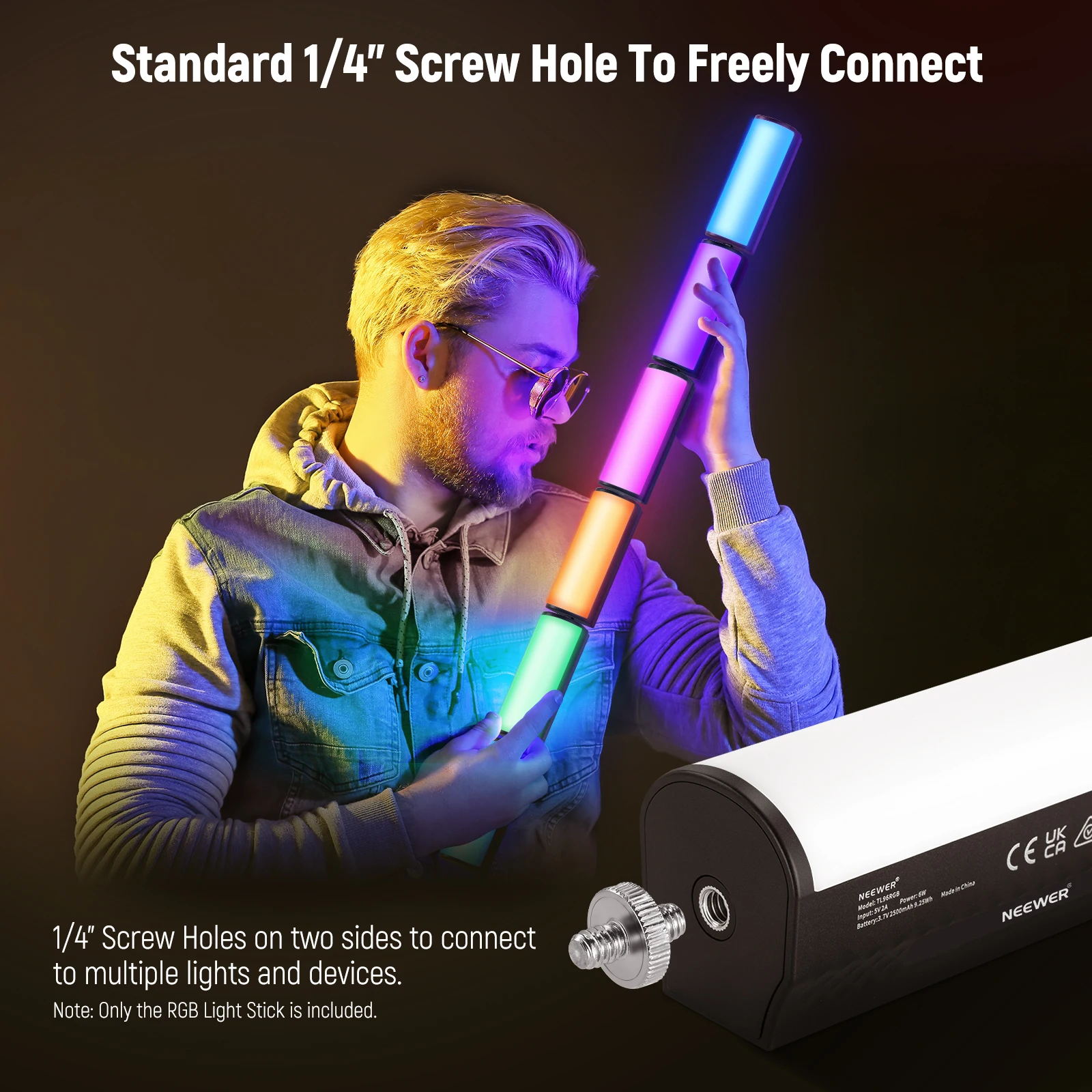NEEWER Magnetischer Handlichtstab, 360° ° Full RGB Mini LED Video Light Stick mit 2500 mAh wiederaufladbarem Akku, 2500–8500 K – Detail 5