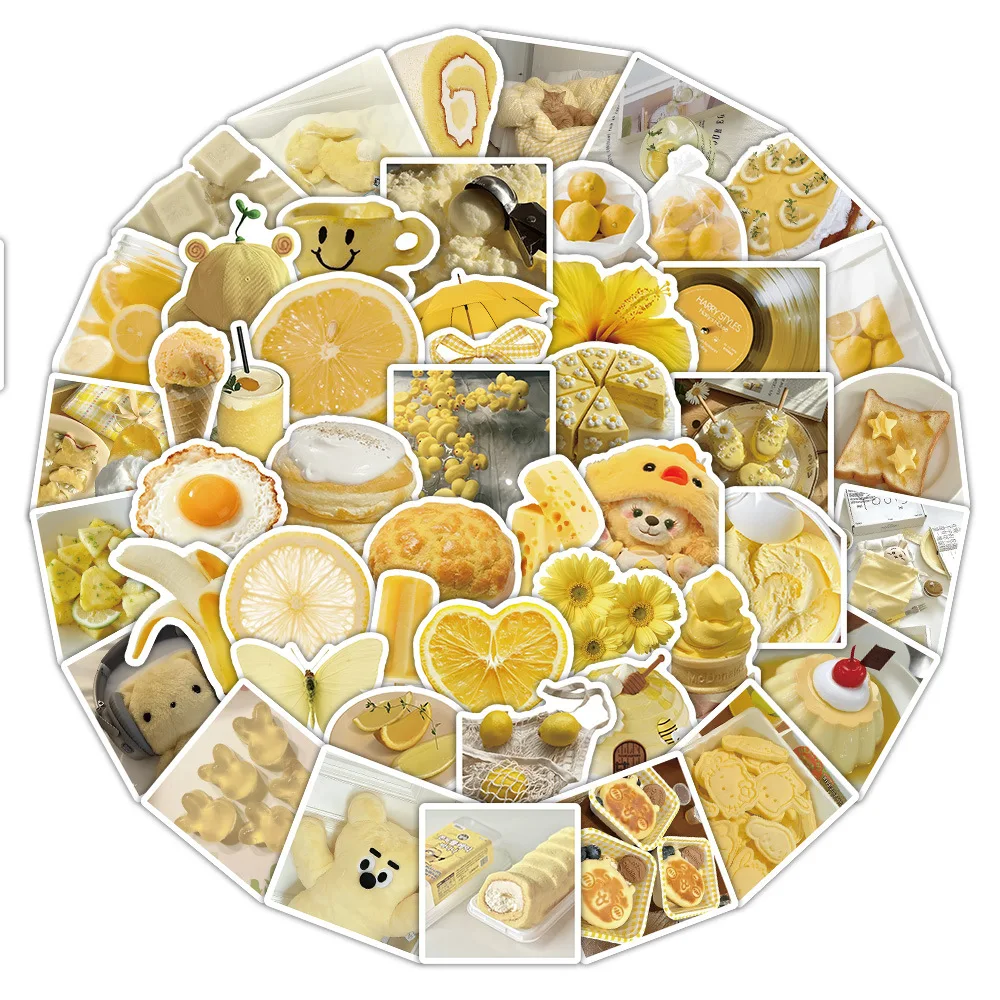 63pcs Ins Lemon Sticker Light Yellow Realistic Items Decoration Ledger Diy Storage Box Waterproof
