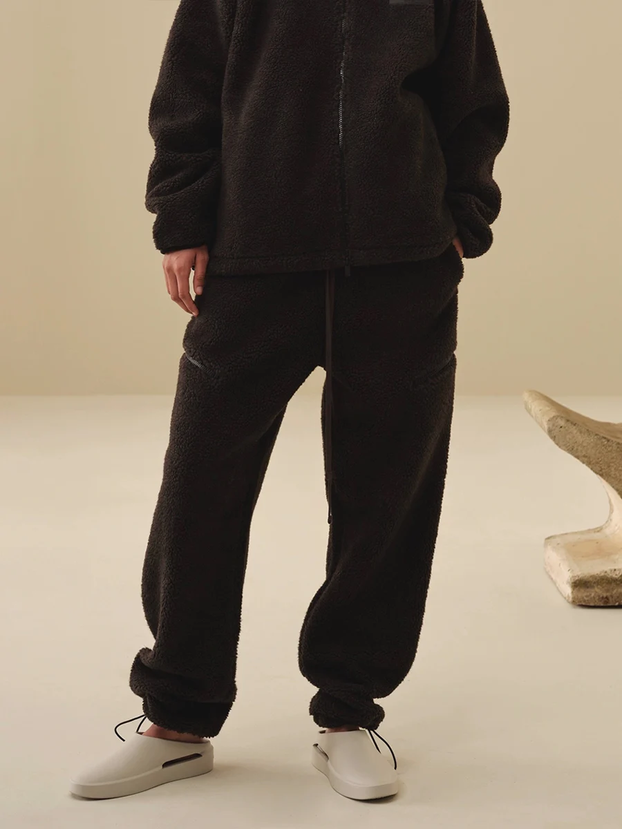 American Sle Loose Fit Straight Leg Sweatpants Heavyweight Lamb Velvet Casual Trousers Youth Polyester Fiber Spring Autumn