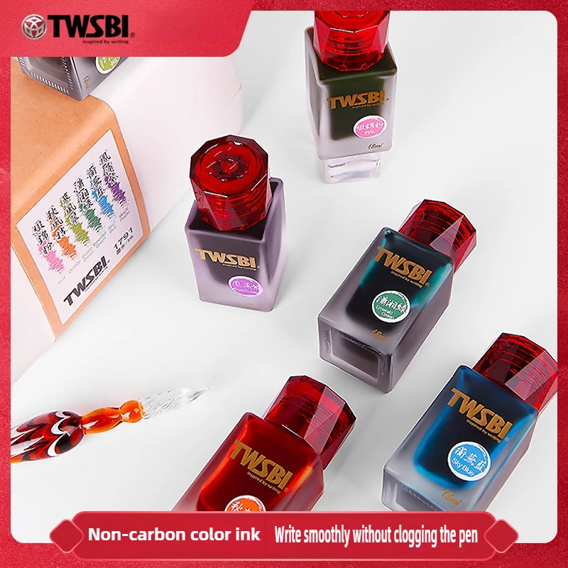 

TWSBI 12 Colors Fountain Pen Ink 18ml Non-Carbon Clog-Free for Glass Dip Pen Smooth Writing Ink Stationery School Supplies