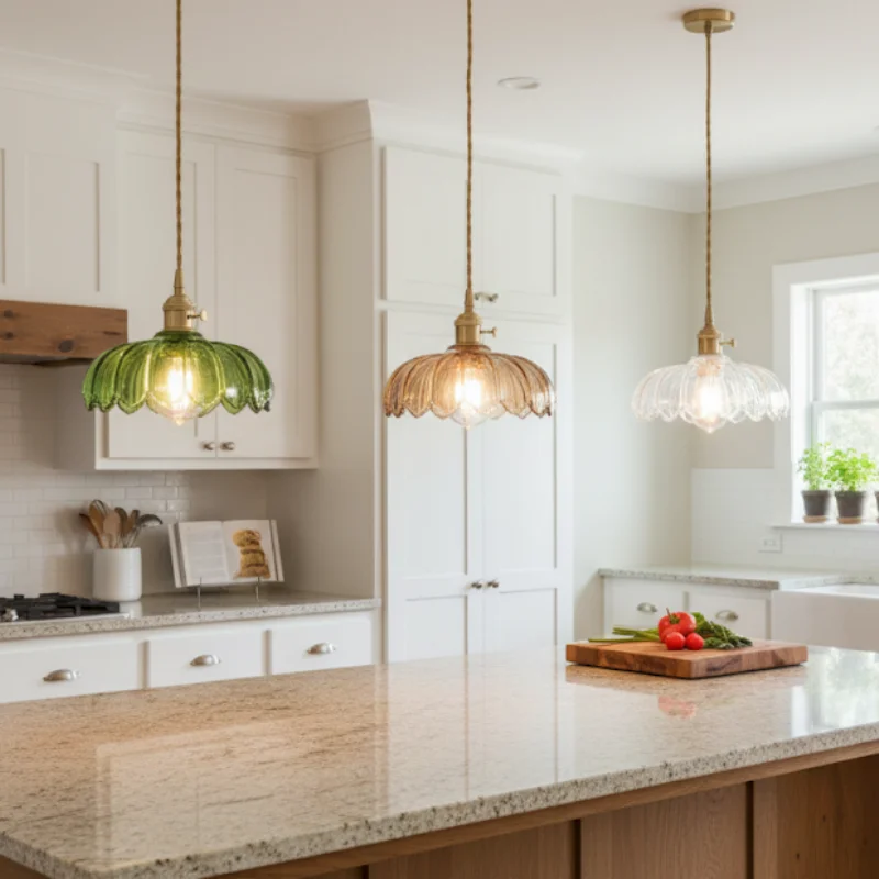 Amber-hued petal glass pendant light Kitchen island pendant light Suitable for bedrooms, studies, kitchens, and hallways