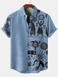 Linen men's fashionable casual shirt short sleeved top 3D printed pattern clothing 2024 Hawaii shirt men's social shirt premium