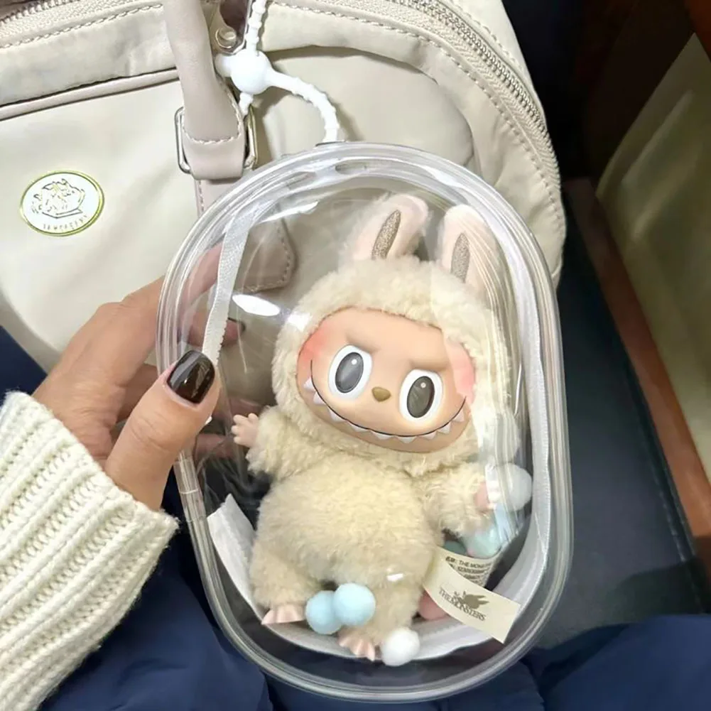 11.5x6.5x17.2cm Doll Bag for Labubu Cotton Doll Out Bag 15cm Plush Doll Dust Drying Transparent Doll Bag PVC Doll Accessories