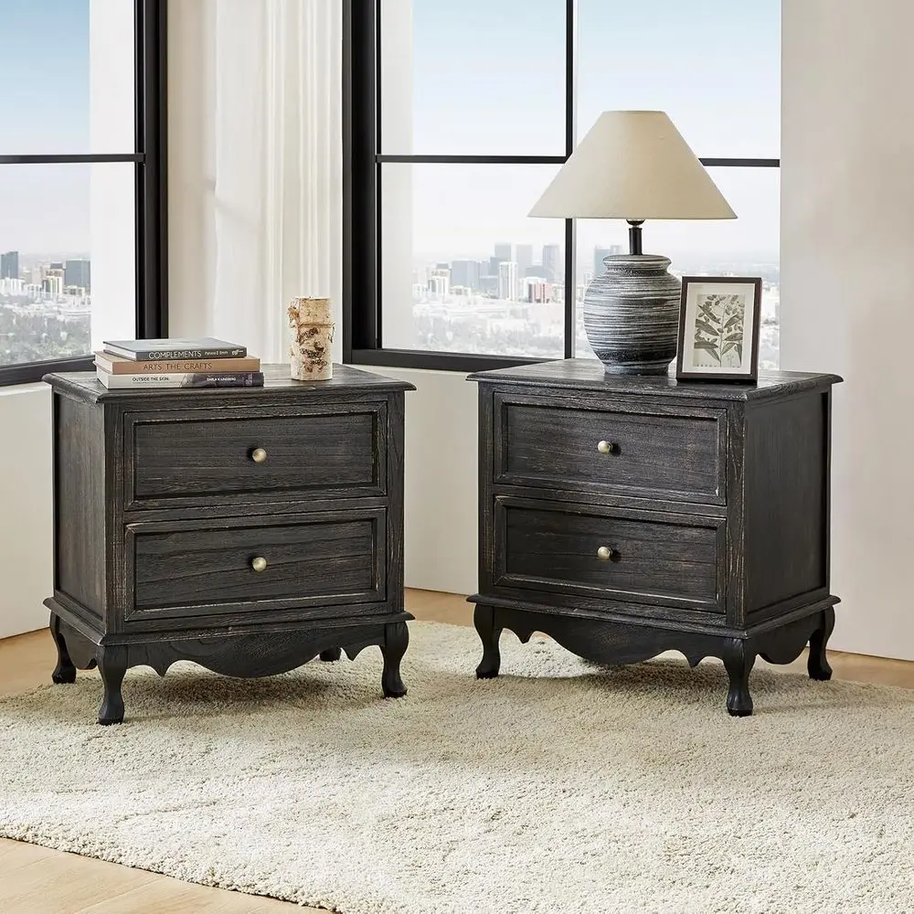 

Charging Station Vintage 2-Piece Wood End Table Set, French Inspired, Charcoal