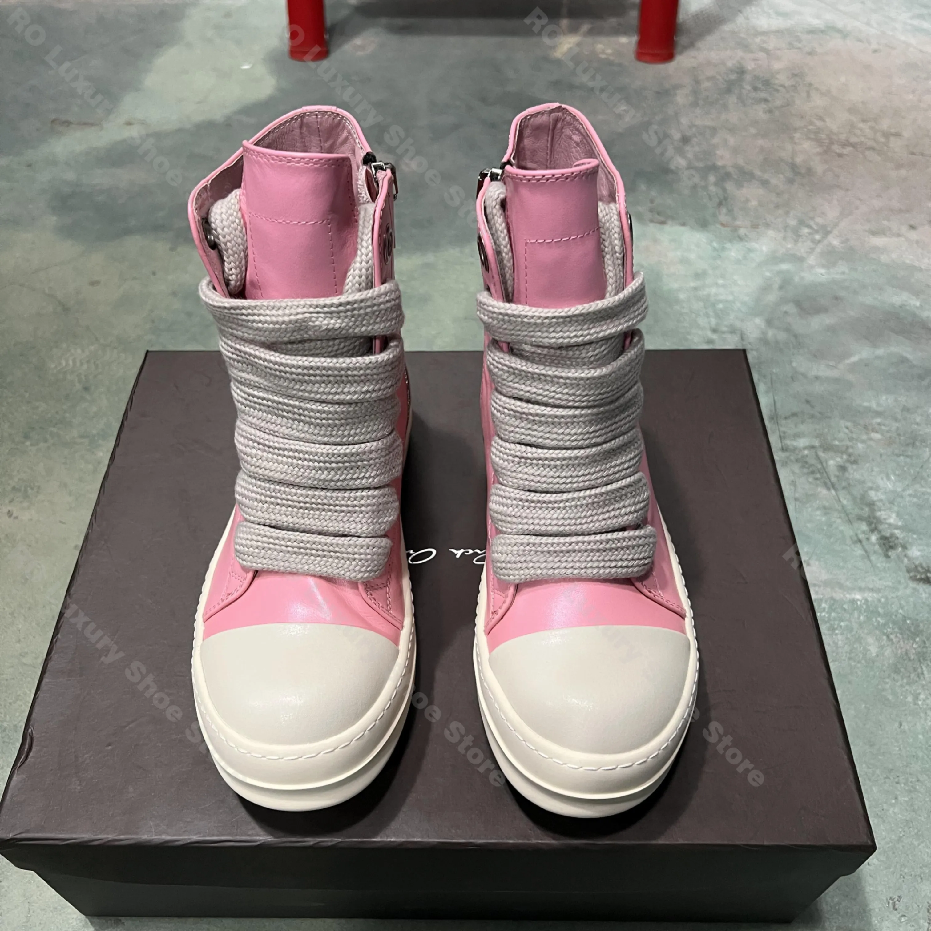 

Designer Women Ankle Boot Casual High Top Men Sneaker Sweet Pink Jumbo Lace-up Trainer Canvas Punk Luxury Zipper Street Shoe