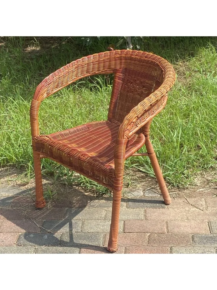 Rotan stoel rotan driedelige set ouderen rugleuning kruk ouderen stoel fauteuil - afbeelding 2