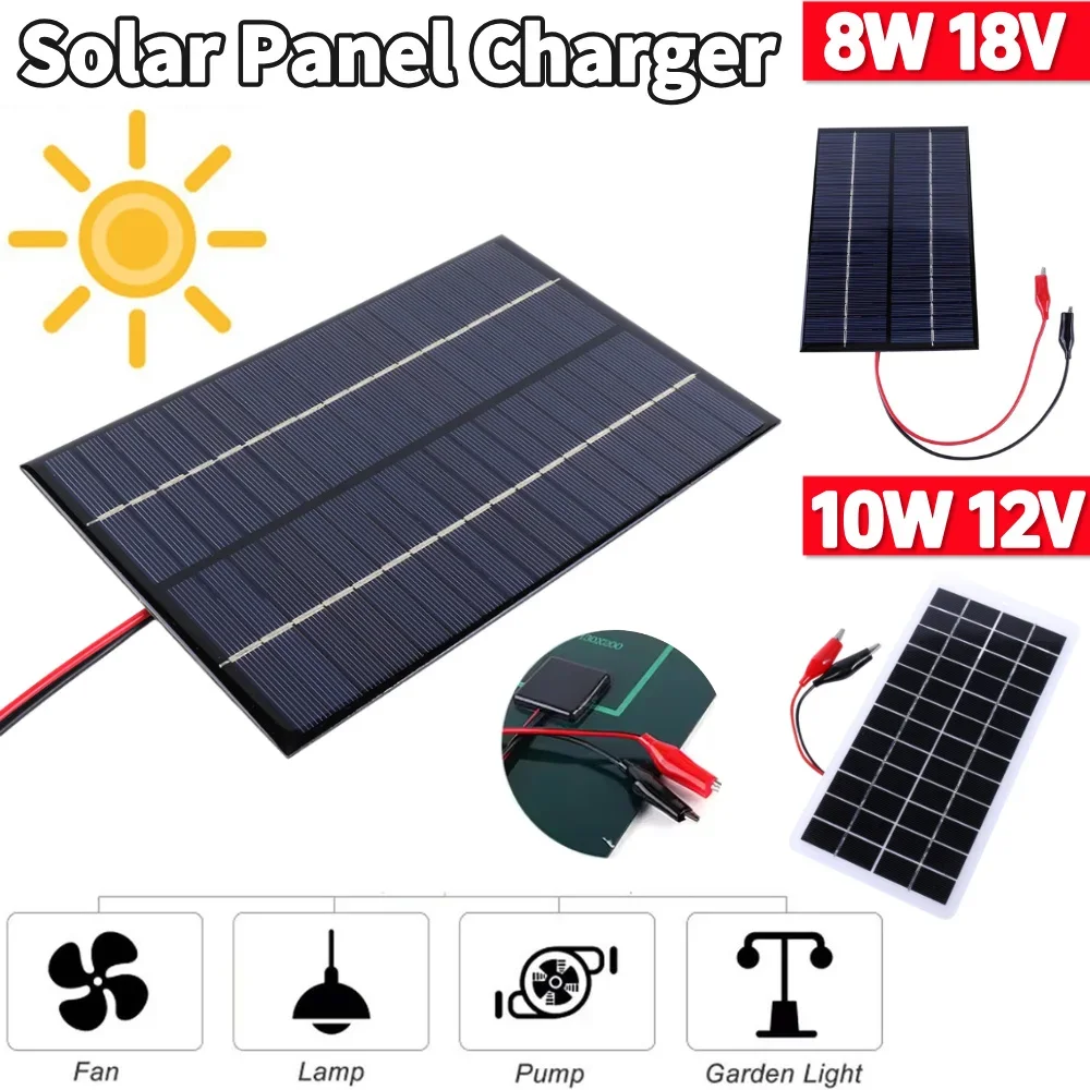 8W 18V Polysilicon Solar Epoxy Cell Charger Waterproof Solar Charger Battery for Outdoor Camping for 12-18V Battery