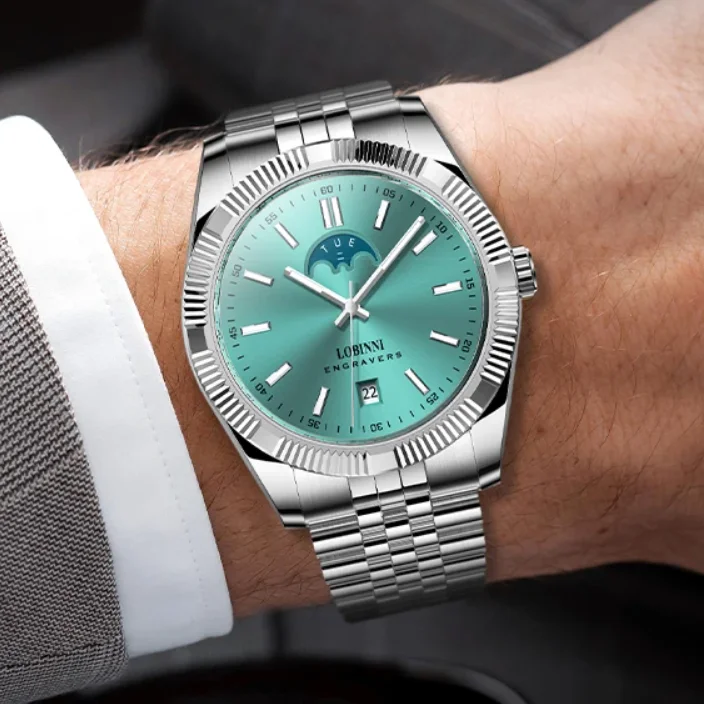 

LOBINNI Мужские автоматические часы 40 мм Роскошные механические наручные часы Водонепроницаемые сапфировое зеркало Miyota 8205 Дата недели