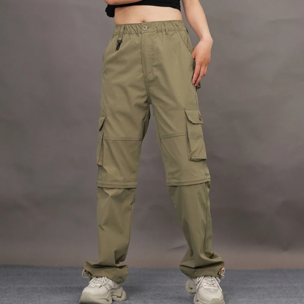 Outdoor Quick Dry Cargo Pants Mens Techwear Trousers Multi Pocket Loose Fit Casual Hiking Streetwear Bottoms Black Color