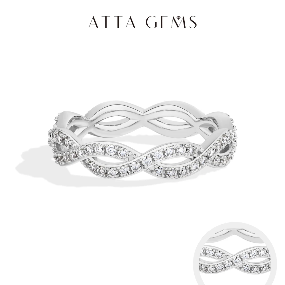 

ATTAGEMS Twist Design Sparkling Moissanite Ring for Wome s925 Sterling Silver Hollow Wave Band Engagement Wedding Fine Jewellery