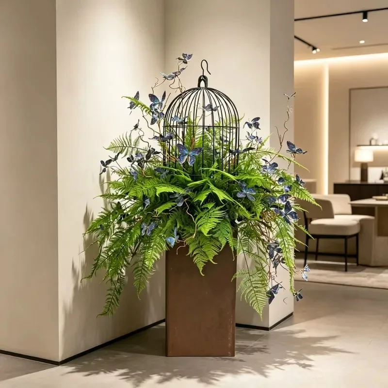 Artificial Asparagus Fern Mixed Branches Butterfly Birdcage Floral Decoration Greenery for Commercial and Domestic Use