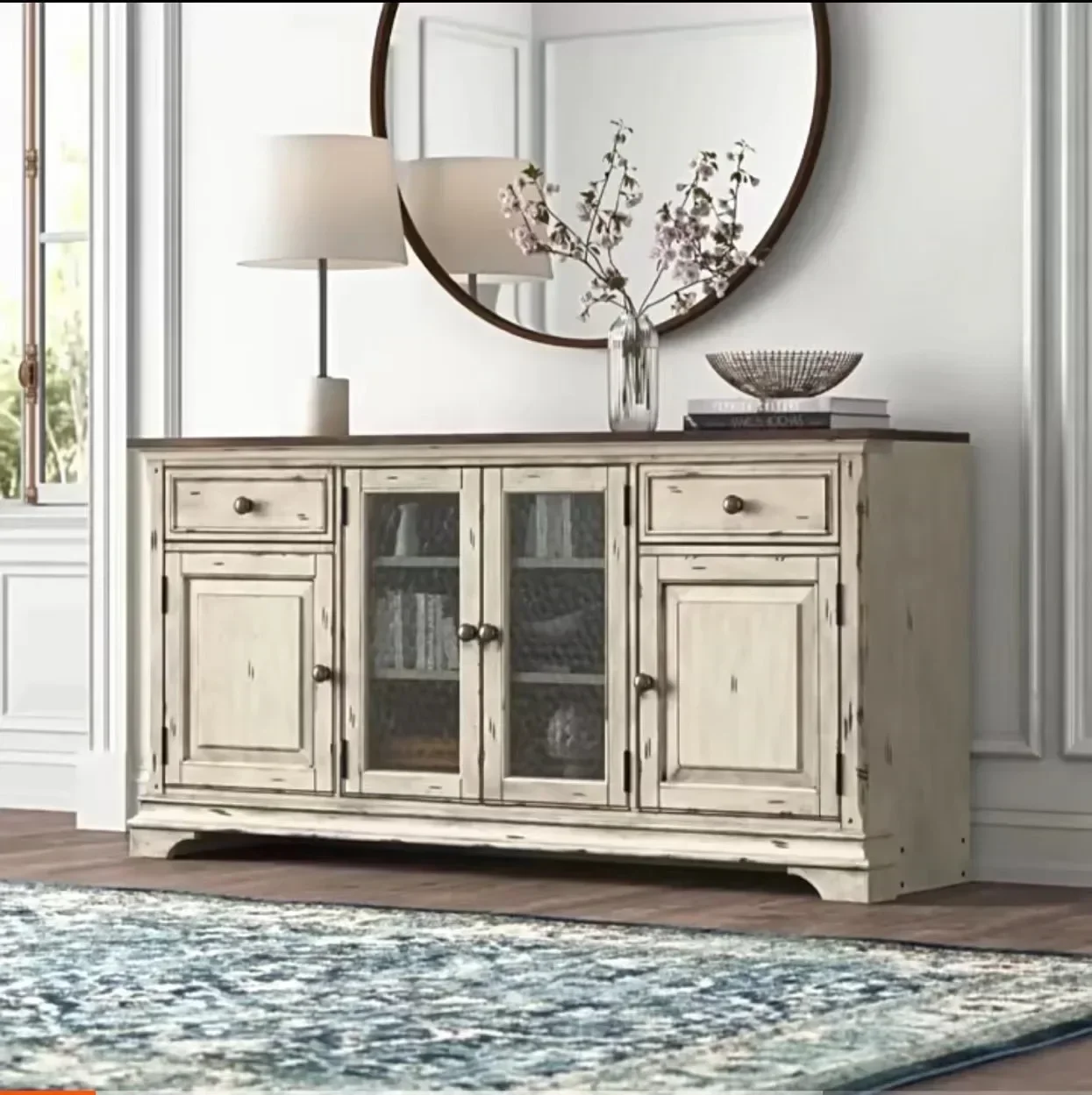 American country living room solid wood tea cabinet small apartment household retro old storage side cabinet