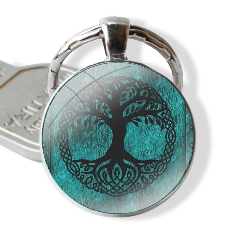 Tree Of Life Viking Yggdrasil Runic Keychain Handmade Glass Cabochon Key Ring Holder Pendant Key Chains