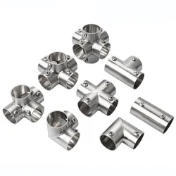 Stainless Steel 2/3/4/5/6 Way Pipe Connector Pipe Fittings Tee Straight Pipe Connection Clothesline Shelf joints Tube Connector