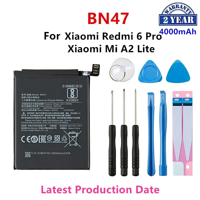 

100% Orginal BN47 4000mAh Battery For Xiaomi Mi A2 Lite/Xiaomi Redmi 6 Pro BN47 Phone Replacement Batteries +Tools