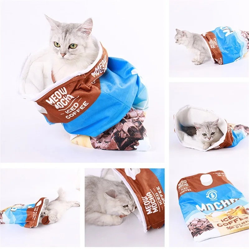 Cat Bed Autumn Winter Removable Warm Cat Sleeping Bag With Funny Food Pattern Deep Sleep Pet Dog Bed House Cats Nest Cushion