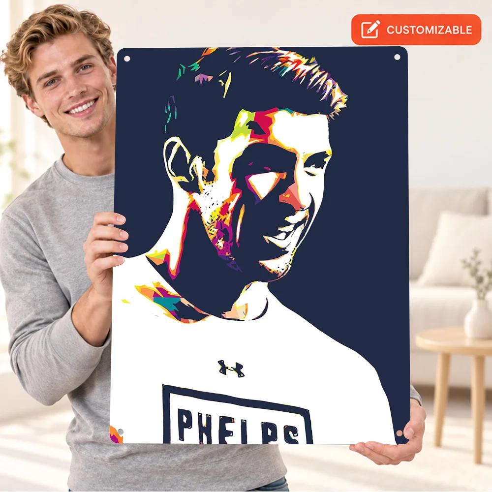 Michael Phelps Swimmer Textured Metal Poster Customized Aluminum Sign Swim Cap And Goggles Illustration Wall Art For Bedroom