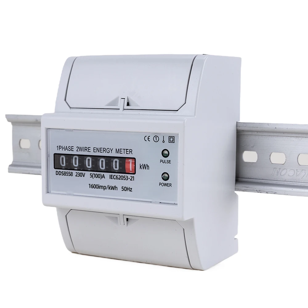 5(100)A 230V AC 50Hz Single Phase Two Wire Power Consumption Watt Energy Meter kWh Wattmeter Household Electric Din Rail Mount