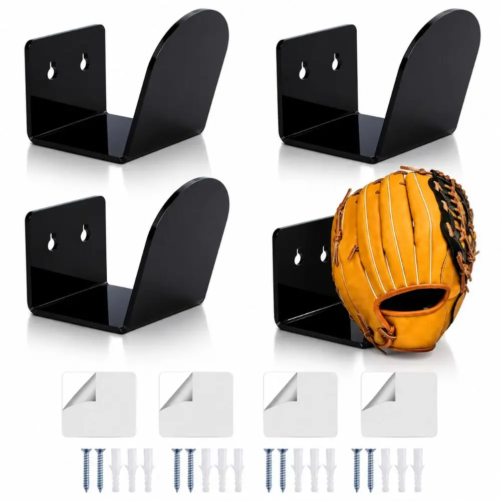 4PCS Black Baseball Glove Wall Mount Acrylic Screw Mounting Baseball Glove Display Rack Softball Glove Holder