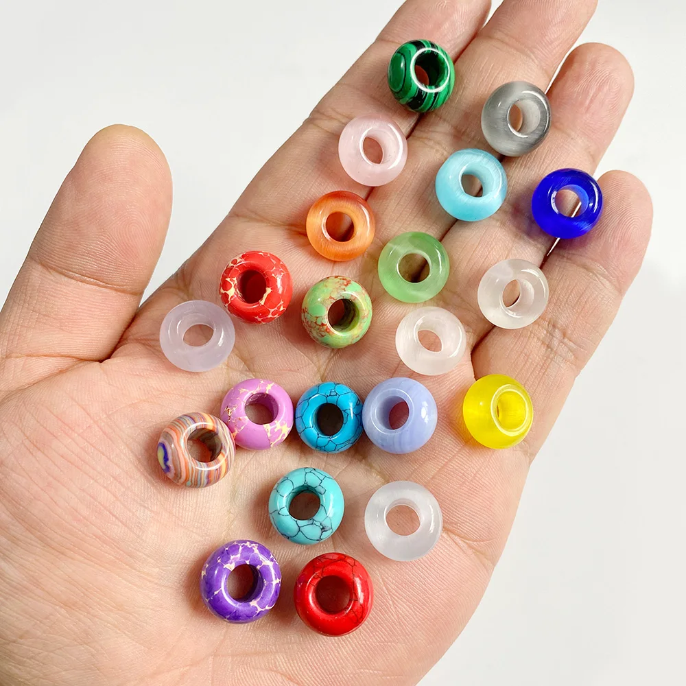 13mm Natural Stone Donut Bead Mixed Color Large Hole Loose Beads for DIY Jewelry Making Necklaces Bracelets Earrings 5PCS/lot
