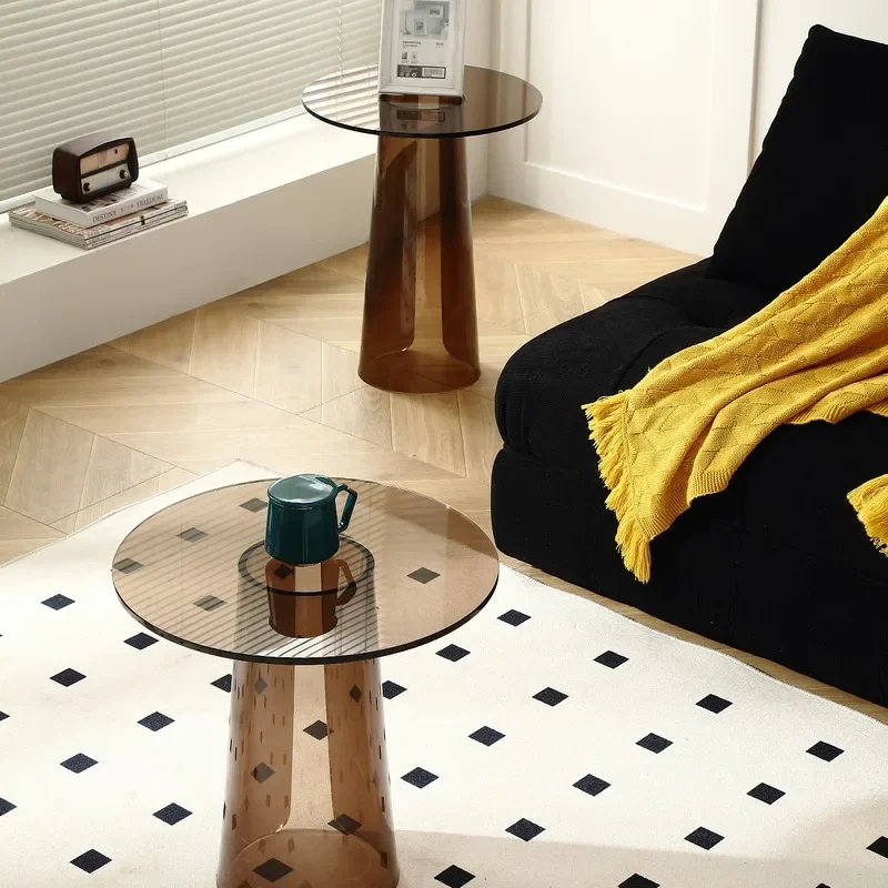 Acrylic coffee table transparent edge table modern simple glass small round Internet celebrity designer model room hotel clubhou