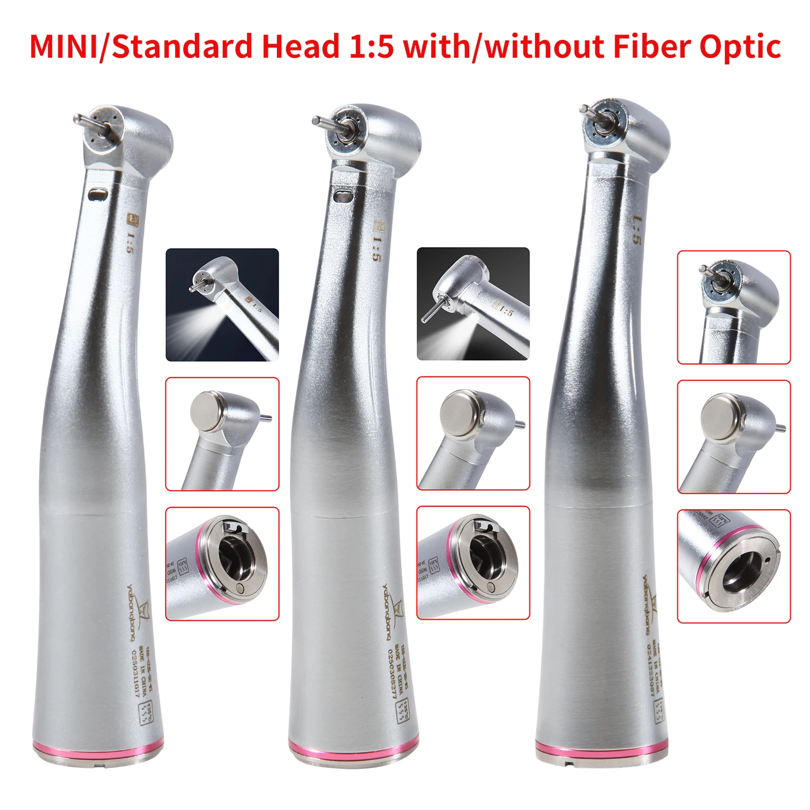 قبضة زاوية كونترا للأسنان 1:5 زيادة رأس صغير/قياسي مع/بدون زر ضغط ألياف بصرية LED مناسب N-S-K