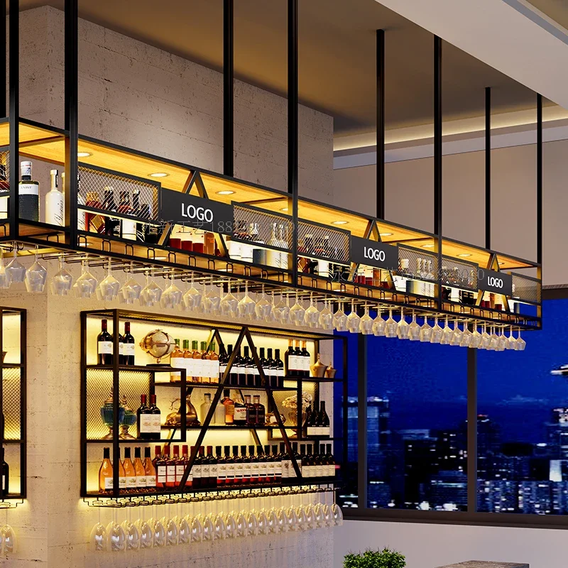 

Buffet Hanging Liquor Wine Cabinets Bar Corner Club Modern Drink Wine Racks Commercial Inverted Stockage Vin Display Cabinet