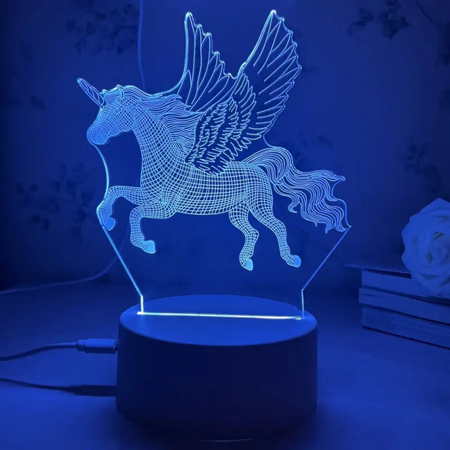 Perfect for Nursery, this Vibrant and Colorful 3D Flying Horse Night Light with Easy Touch Control Switch is Ideal for 0+ Years 