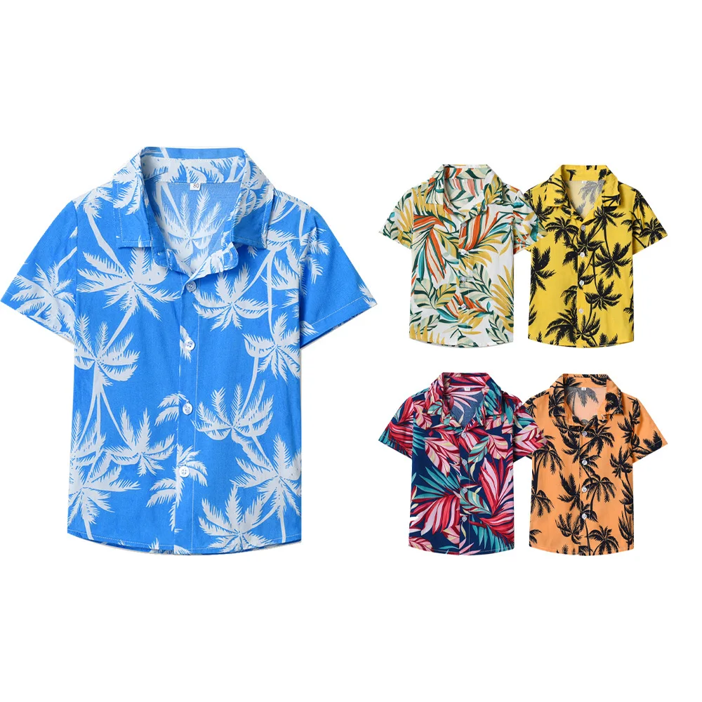 Foreign trade children's clothing lapel single breasted cute flower cardigan summer children's casual beach Hawaiian shirt baby