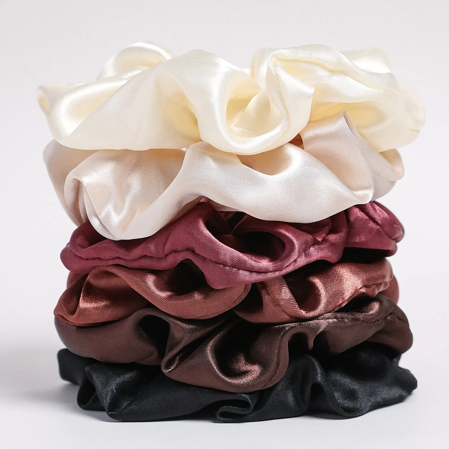 6-Piece Women\'s Pure Color Satin Large Scrunchie Daily Simple Atmospheric Set