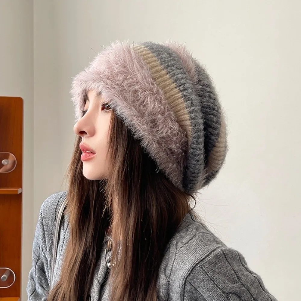 Elasticity Winter Slouchy Beanie Thick Knit Fleece Lined Thick Knit Pullover Hat Hand Washable Warm Plush Stacked Hat