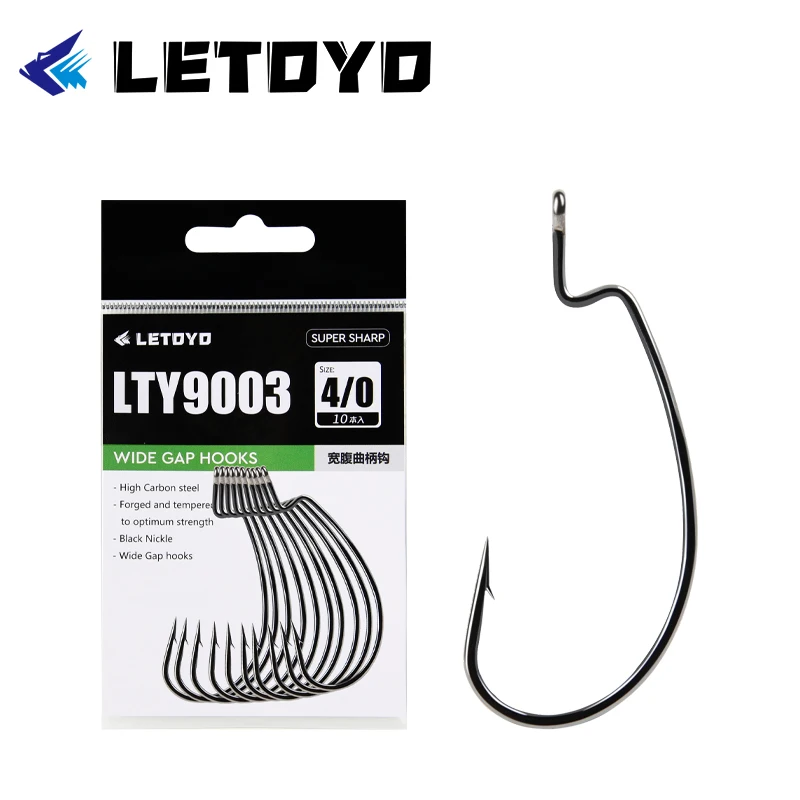 LETOYO Wide Gap Offset Shank  Barbed Worm Hooks High-Carbon Steel Saltwater Black Nickle Fishing Hook Carpfishing accessories