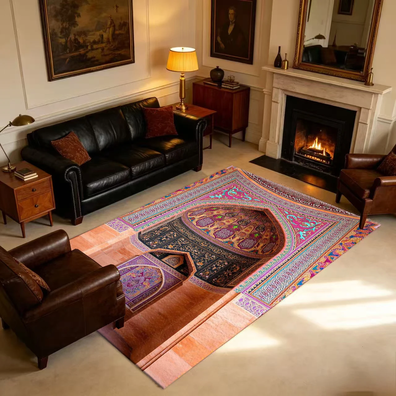 Luxurious Persian Arched Decorative Carpet Floor Decorations Exotic Colorful Vintage Style Carpet