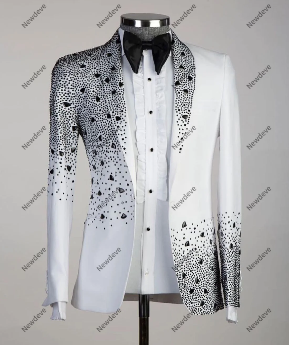 Sparkly Men\'s Suits Tailored One Piece Blazer Sheer Lapel One Button Luxury Wedding Tuxedo Diamonds Beaded Custom Made Plus Size