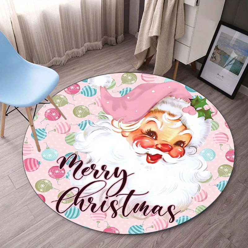 Buon Natale Babbo Natale Tappeto rotondo Vacanza Festivo Palloncini rosa Cartone animato Decorazioni per la camera dei bambini Tappetino antiscivolo