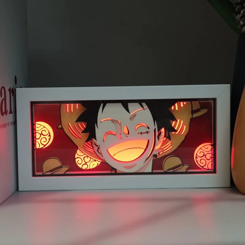 

One Piece Anime Paper Carving Lamp Zoro Nika Luffy Carving Light Wooden Photo Frame Led Night Light Anime Decor For Bedroom