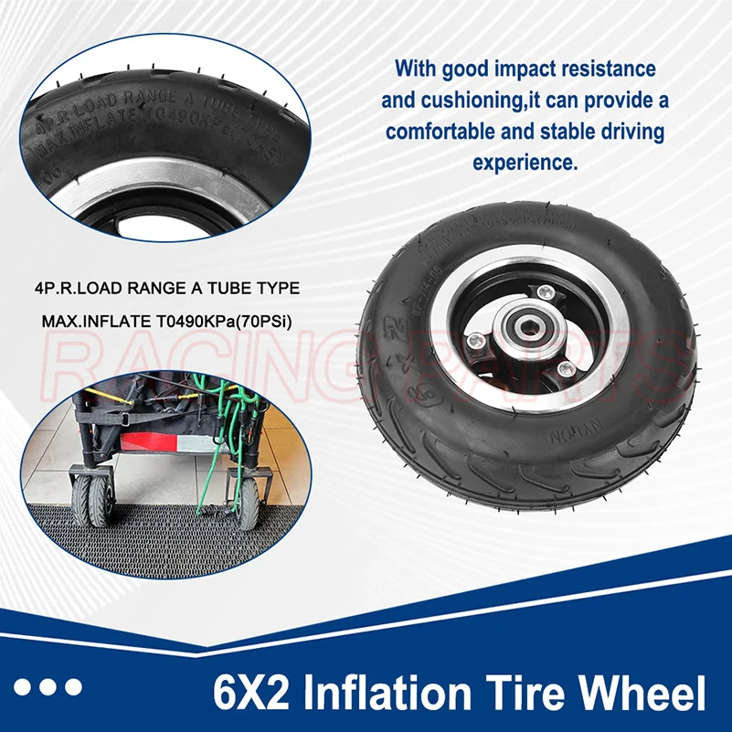 6X2 Wheels set Tire with Inner Tube Fit for Electric Scooter Wheel Chair Truck 6 inch Tyre F0 Pneumatic Trolley Cart