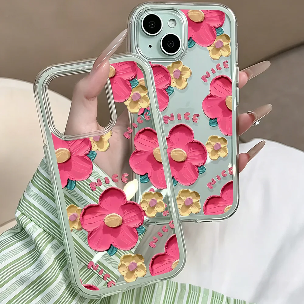 Ölgemälde-Blumenmuster Klare Handyhülle für iPhone 17 13 16 15 11 12 14 Pro Max 17 Air XR X Hülle Silikon Stoßfeste Abdeckung – Detail 5