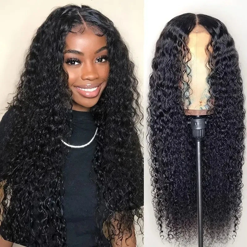 , side-parted long hair, African curly wig
